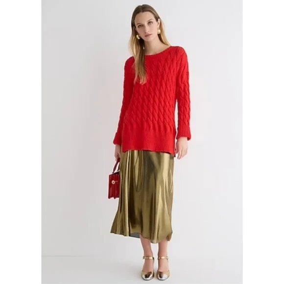 NWT J.Crew Gwyneth Slip Skirt – Gold Lamé Midi Bias Cut Satin Look Size XL - Picture 2 of 13